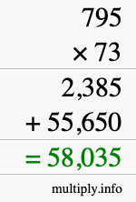 How to calculate 795 times 73 using long multiplication
