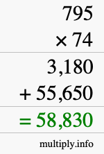 How to calculate 795 times 74 using long multiplication