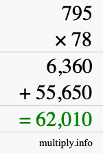 How to calculate 795 times 78 using long multiplication