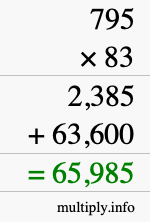 How to calculate 795 times 83 using long multiplication