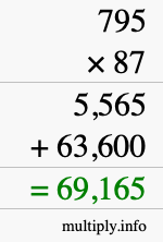 How to calculate 795 times 87 using long multiplication
