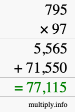 How to calculate 795 times 97 using long multiplication