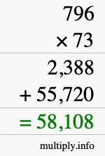 How to calculate 796 times 73 using long multiplication