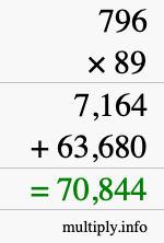 How to calculate 796 times 89 using long multiplication