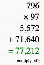How to calculate 796 times 97 using long multiplication