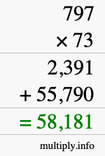 How to calculate 797 times 73 using long multiplication