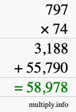How to calculate 797 times 74 using long multiplication