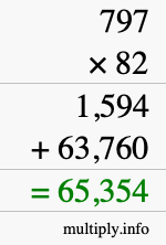 How to calculate 797 times 82 using long multiplication