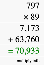 How to calculate 797 times 89 using long multiplication