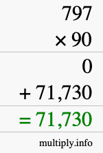 How to calculate 797 times 90 using long multiplication