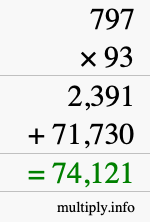 How to calculate 797 times 93 using long multiplication