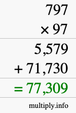 How to calculate 797 times 97 using long multiplication