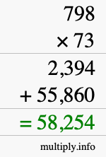 How to calculate 798 times 73 using long multiplication