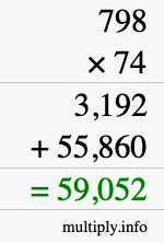How to calculate 798 times 74 using long multiplication