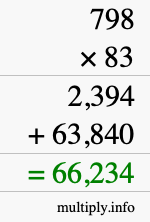 How to calculate 798 times 83 using long multiplication