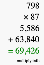 How to calculate 798 times 87 using long multiplication