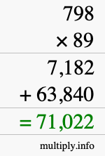 How to calculate 798 times 89 using long multiplication