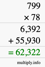 How to calculate 799 times 78 using long multiplication