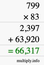 How to calculate 799 times 83 using long multiplication