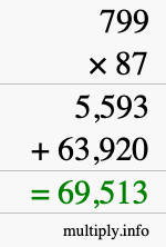 How to calculate 799 times 87 using long multiplication
