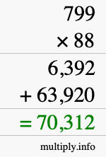 How to calculate 799 times 88 using long multiplication