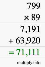 How to calculate 799 times 89 using long multiplication