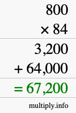 How to calculate 800 times 84 using long multiplication
