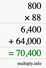 How to calculate 800 times 88 using long multiplication