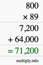 How to calculate 800 times 89 using long multiplication