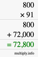 How to calculate 800 times 91 using long multiplication