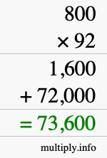 How to calculate 800 times 92 using long multiplication
