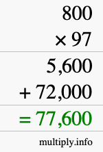 How to calculate 800 times 97 using long multiplication