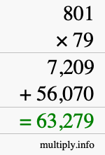 How to calculate 801 times 79 using long multiplication