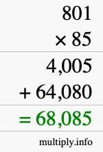 How to calculate 801 times 85 using long multiplication