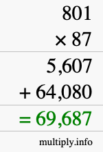 How to calculate 801 times 87 using long multiplication How to calculate 801 times 87 using long multiplication