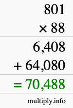 How to calculate 801 times 88 using long multiplication