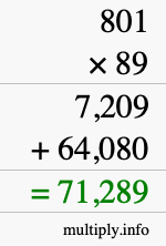 How to calculate 801 times 89 using long multiplication