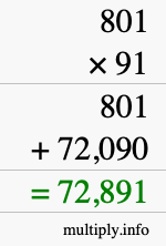 How to calculate 801 times 91 using long multiplication