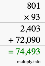 How to calculate 801 times 93 using long multiplication