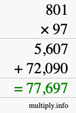 How to calculate 801 times 97 using long multiplication