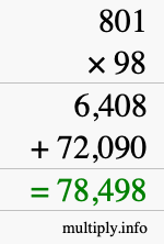 How to calculate 801 times 98 using long multiplication