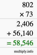 How to calculate 802 times 73 using long multiplication
