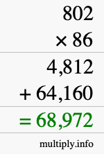 How to calculate 802 times 86 using long multiplication