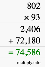 How to calculate 802 times 93 using long multiplication