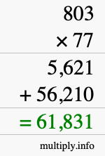How to calculate 803 times 77 using long multiplication