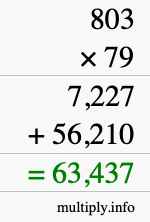 How to calculate 803 times 79 using long multiplication