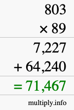 How to calculate 803 times 89 using long multiplication