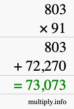 How to calculate 803 times 91 using long multiplication