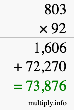 How to calculate 803 times 92 using long multiplication