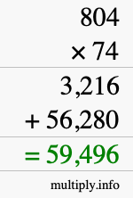 How to calculate 804 times 74 using long multiplication